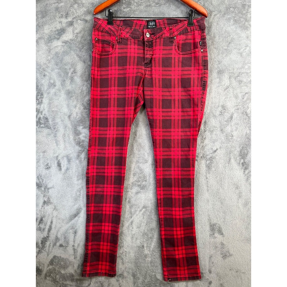 Tripp NYC Pants Womens Size 13 33x31 Red Plaid  Daang Goodman Skinny Goth Punk
